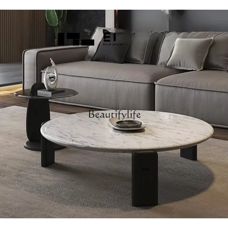 

Italian Minimalist White Marble round Tea Table Designer Living Room Home Coffee Table Height Combination