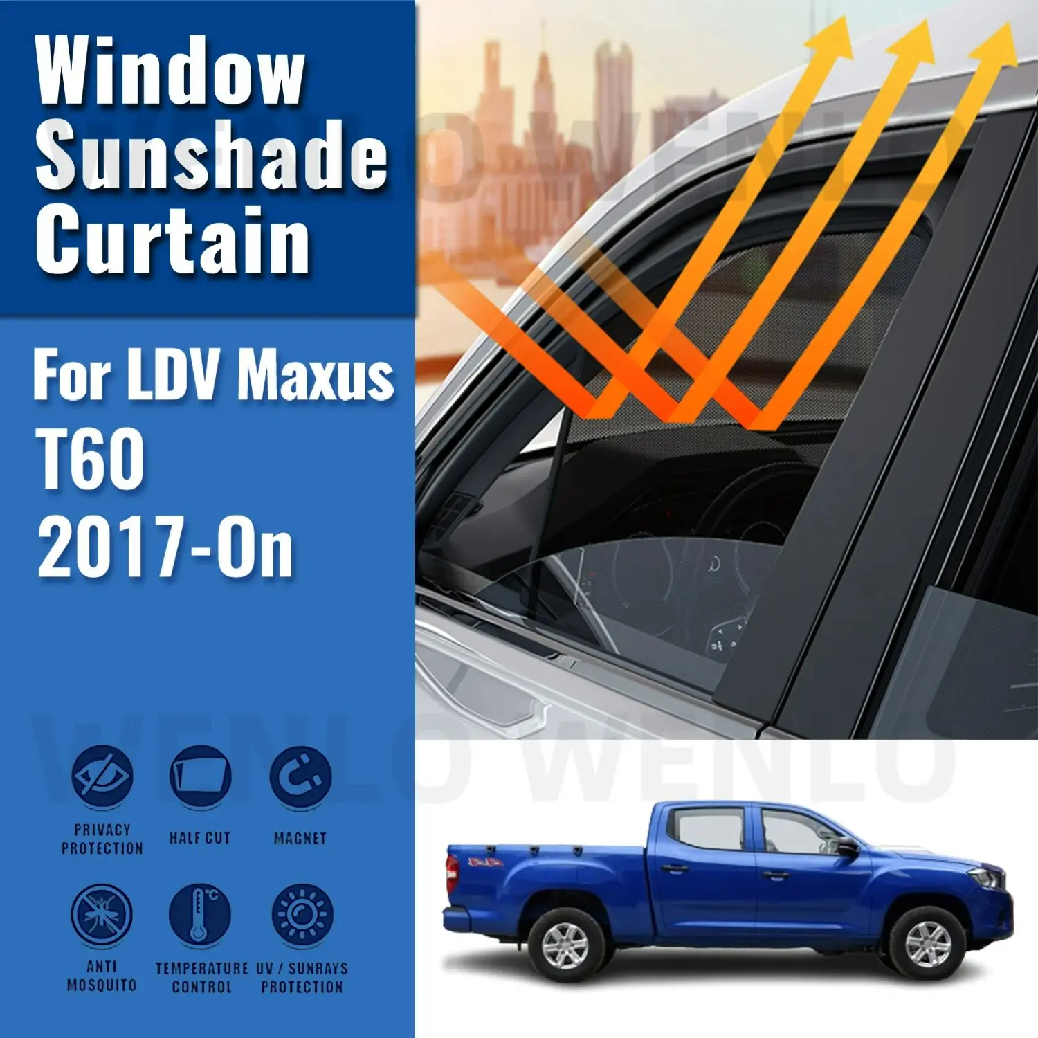 

For LDV Maxus T60 2017-2023 Side Window Sun Shade Visor Magnetic Car Sunshade Front Rear Windshield Frame Curtains Shield