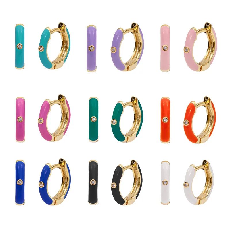 

925 Sterling Silver Needle Lovely Colorful Enamel Small Hoop Earrings for Women Earrings Premium 18K Gold Earrings 2025 Fashion
