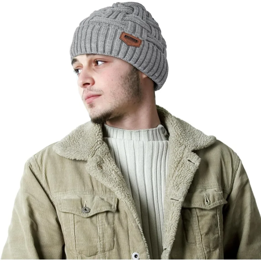 Loritta Wintermütze, warm gestrickt, dick, Baggy, Slouchy Beanie, Totenkopfmütze für Herren