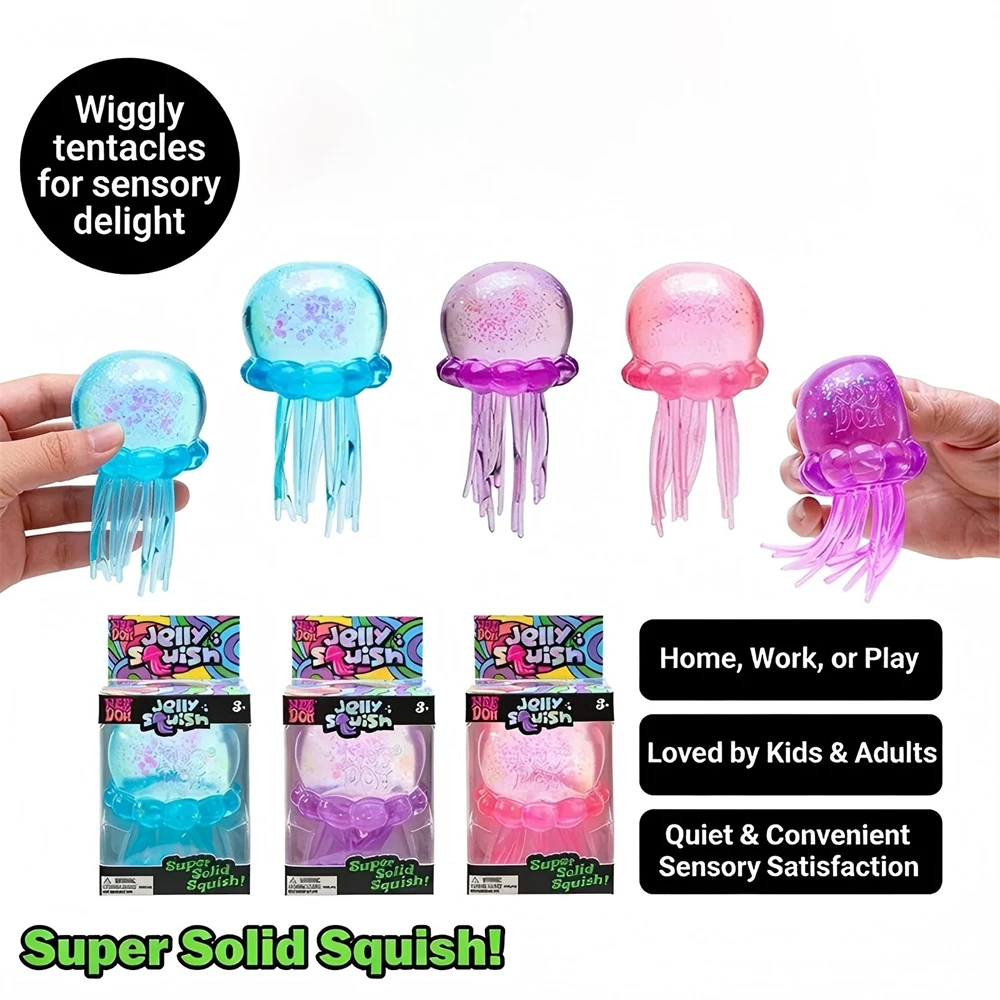 

Schylling Nee Doh Jellyfish & Cube Squish Toy Soft Jelly Squeeze Stress Relief Fidget Toy, Sensory NeeDoh for Kids & Adults