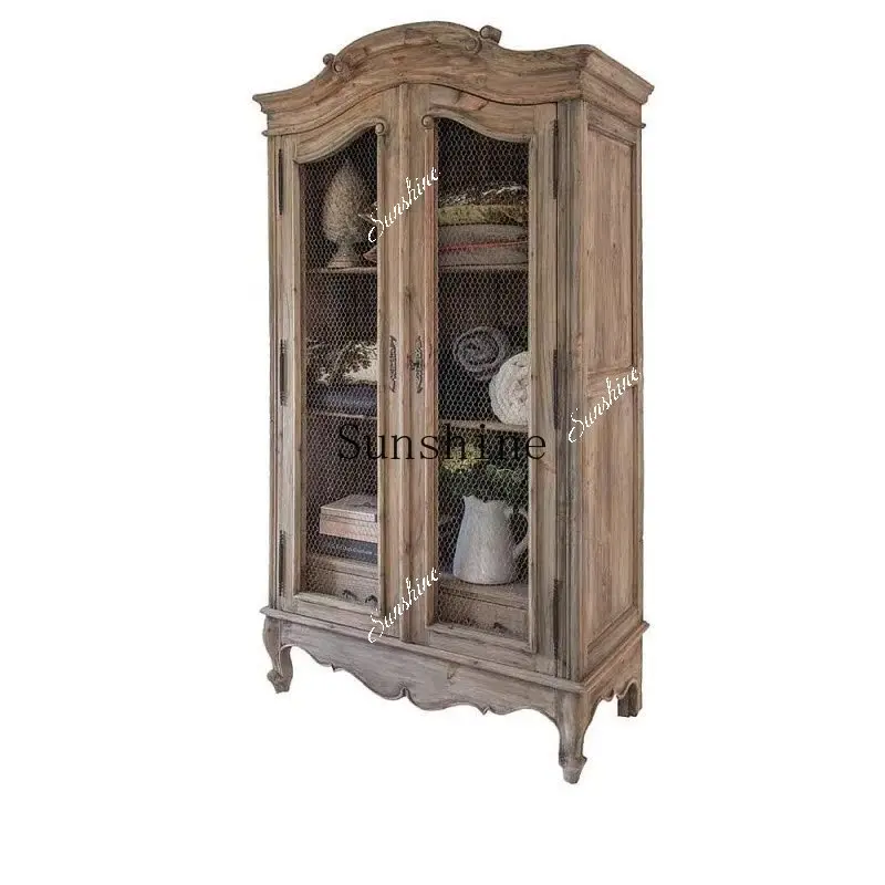 American rural solid wood retro old display restaurant classical bookcase storage   FT