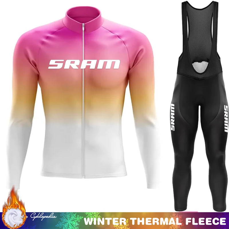 

SRAM Cycling Jersey Men 2025 Winter Thermal Fleece Clothing Man Set Long Sleeve Outfit Sportswear Triathlon Bib Retro Jumper Mtb