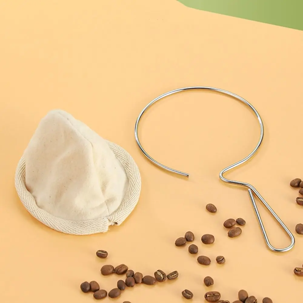 

Flannel Cloth Coffee Filter Strainers Reusable Stainless Steel Handle Pour Over Coffee Dripper Detachable Fine Mesh