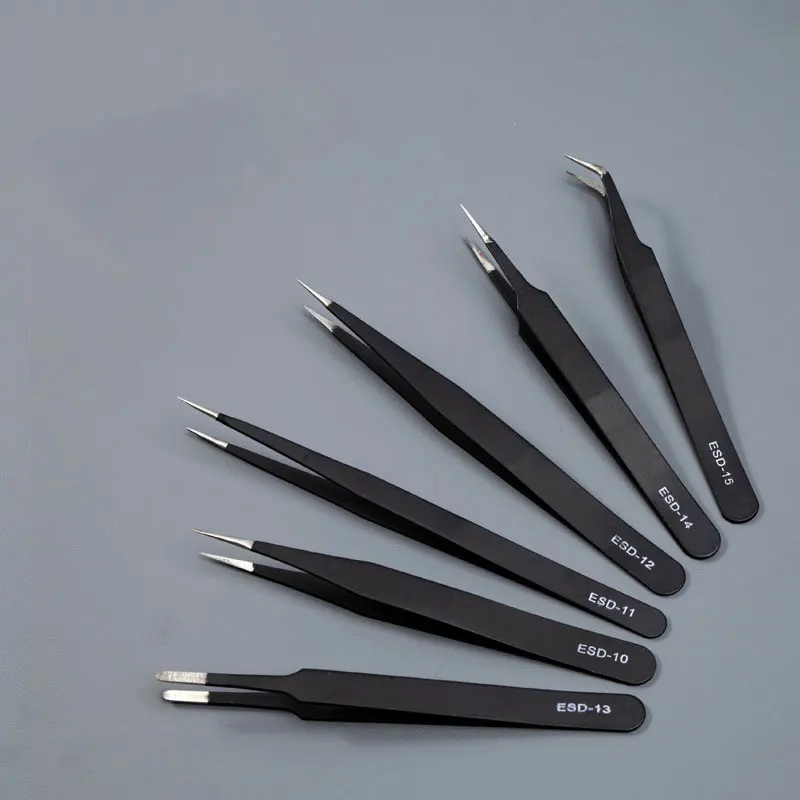 Precision Tweezers 6Pcs Set ESD Stainless Steel Antistatic Industrial Electronic Components Maintenance and Antistatic Pincet