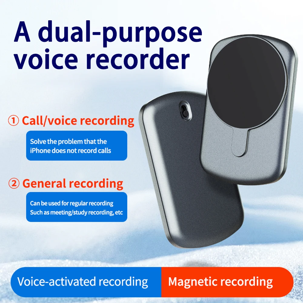 Mobile Call Recorder, Voice Control Recording, One Click Recording Mini Recorder Magnetic Suction Suitable for IOS Android