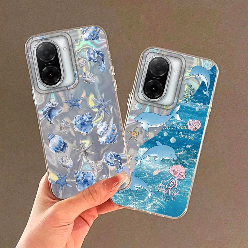 Blauer Ozean Delphin Seestern Muster Hülle für Redmi Note 14 Pro Plus 5G 14S 13 A3 A3X 14C 13C A5 Xiaomi 14T 13T Handyhülle Meer