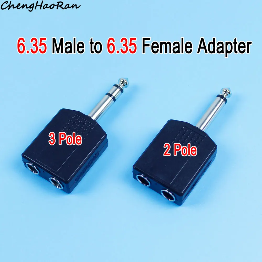 1 Piece 2 Pole Mono/3 Pole Dual Channel Stereo Audio Jack 6.35MM Male to 6.35MM Female Dual Jack Headphone Microphone Converter