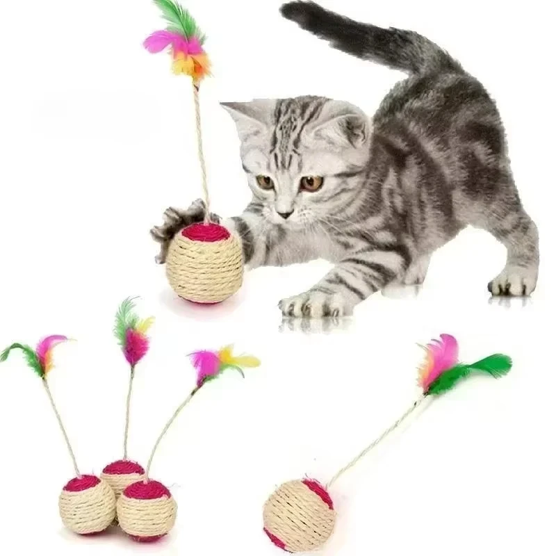 1/2/3/4PC Haustier Spielzeug Sisal Kratzen Ball Training Interaktives Spielzeug für Kätzchen Haustier liefert Feder Spielzeug Katze Spielzeug Interaktiv