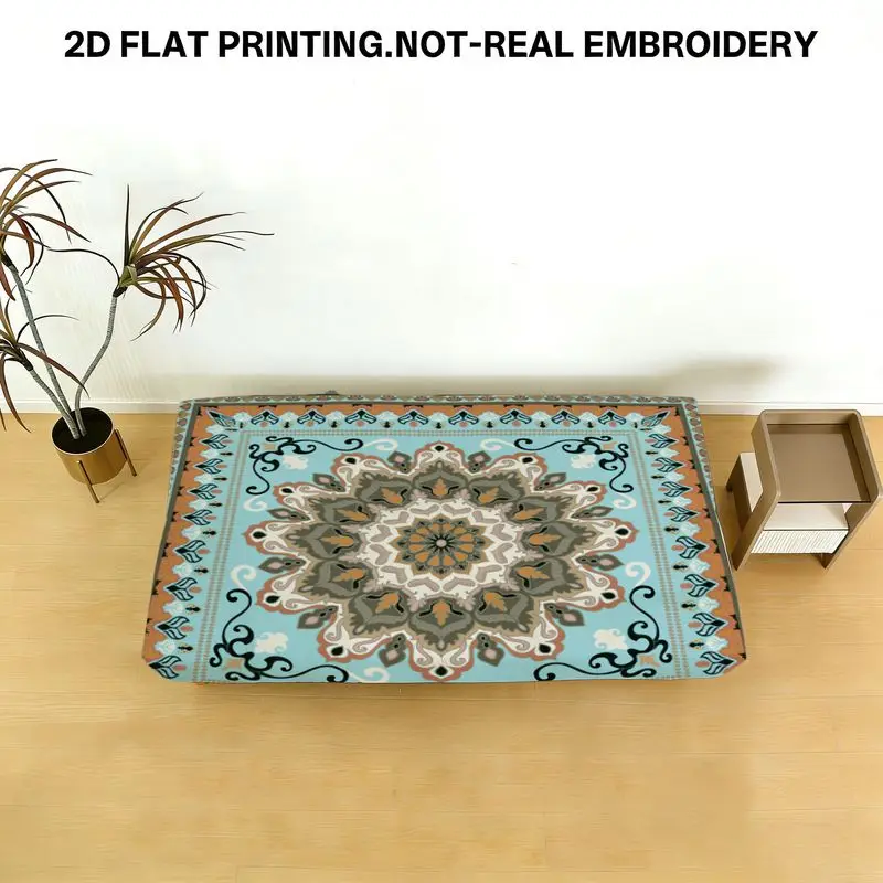 Sofa bed cover earth tone with blue border pattern stretch sofa bedspread for living room bedroom