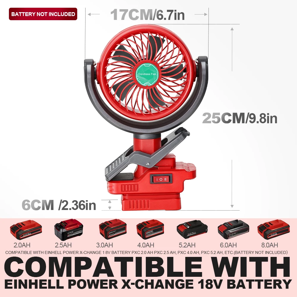 Cordless Clip Fan for Einhell Power X-Change 18V Battery 2 Speed Dual USB Portable Fan for Camping Outdoor (Battery Not Included
