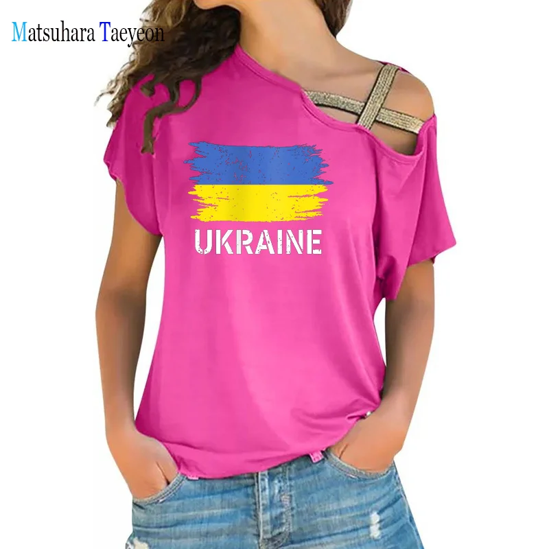 Vintage Ukraine Ukrainian Flag T-Shirts Summer Women Tops Short Sleeve Aesthetic Tees Female T-shirt Casual Streetwear Clothes