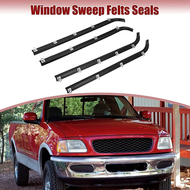 

4Pcs Inner Outer Car Door Window Seal Belt Weatherstrip Kit For Ford F150 F250 F350 1987-1997 F2TZ1521457A E7TZ1521453A