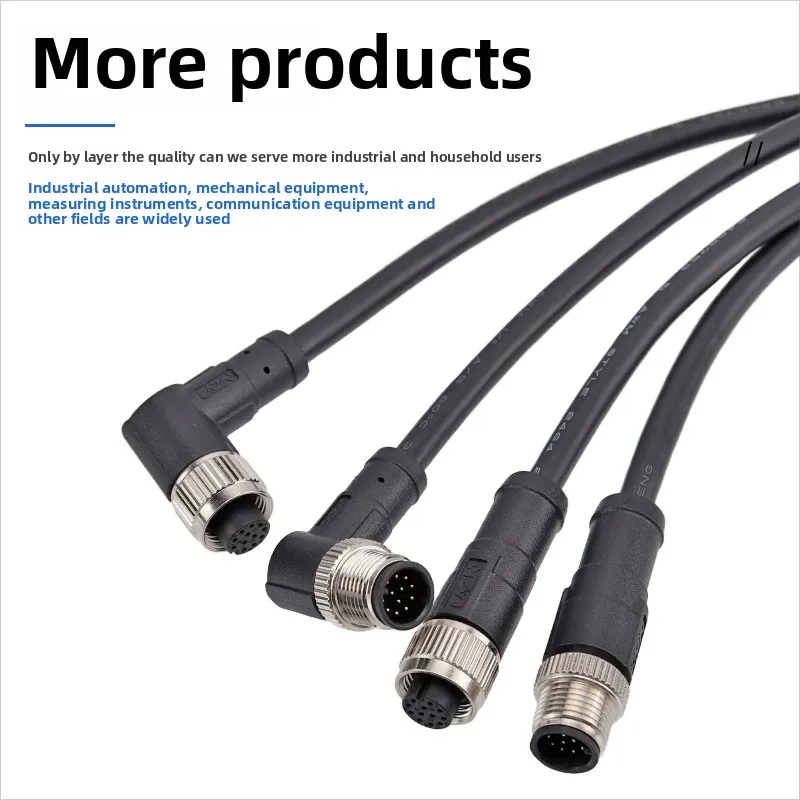 M12 codo recto formado sin blindaje 3P4 Pin 5 orificios 8PIN17 núcleo IP67 conector impermeable arnés de cables 1 2 5M