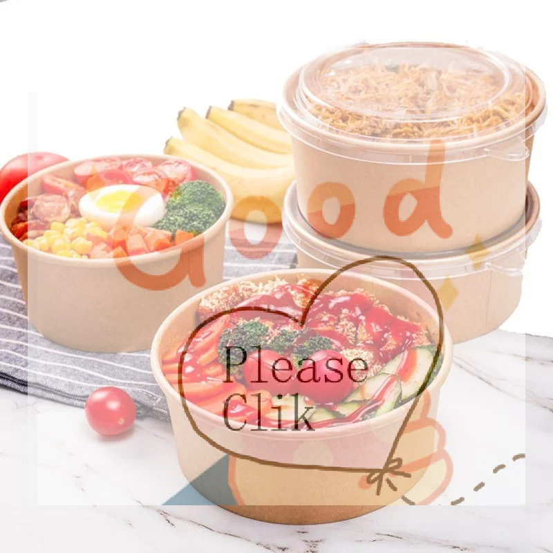 【HG】Kraft Paper Round Food Boxes With Clear Anti-Fog OPS Lids Round Shape Pack Of 25 Kraft Paper Packaging Box