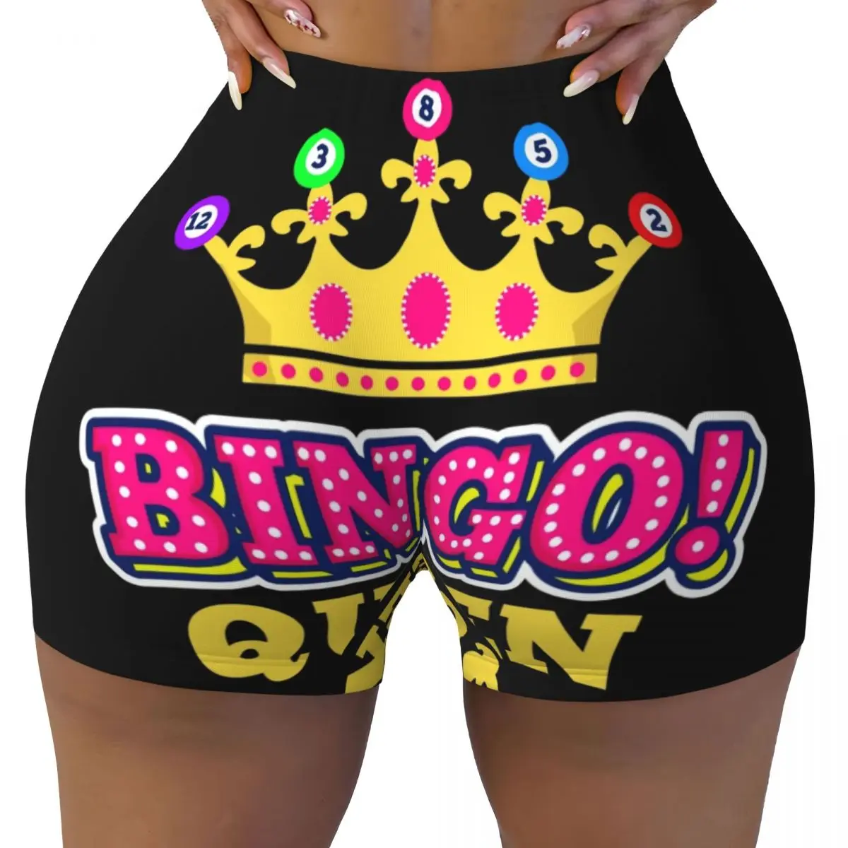 Custom Bingo Queen Bingo Player Biker Running Workout Shorts Women's Paper Game Gym Athletic Yoga Shorts