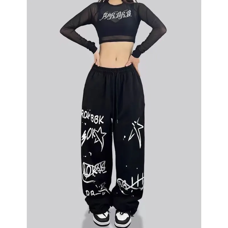 American Street Hip-hop Women Pants High Waist Personality Letter Print Long Trousers 2024 Summer New Fashion Y2K Pants