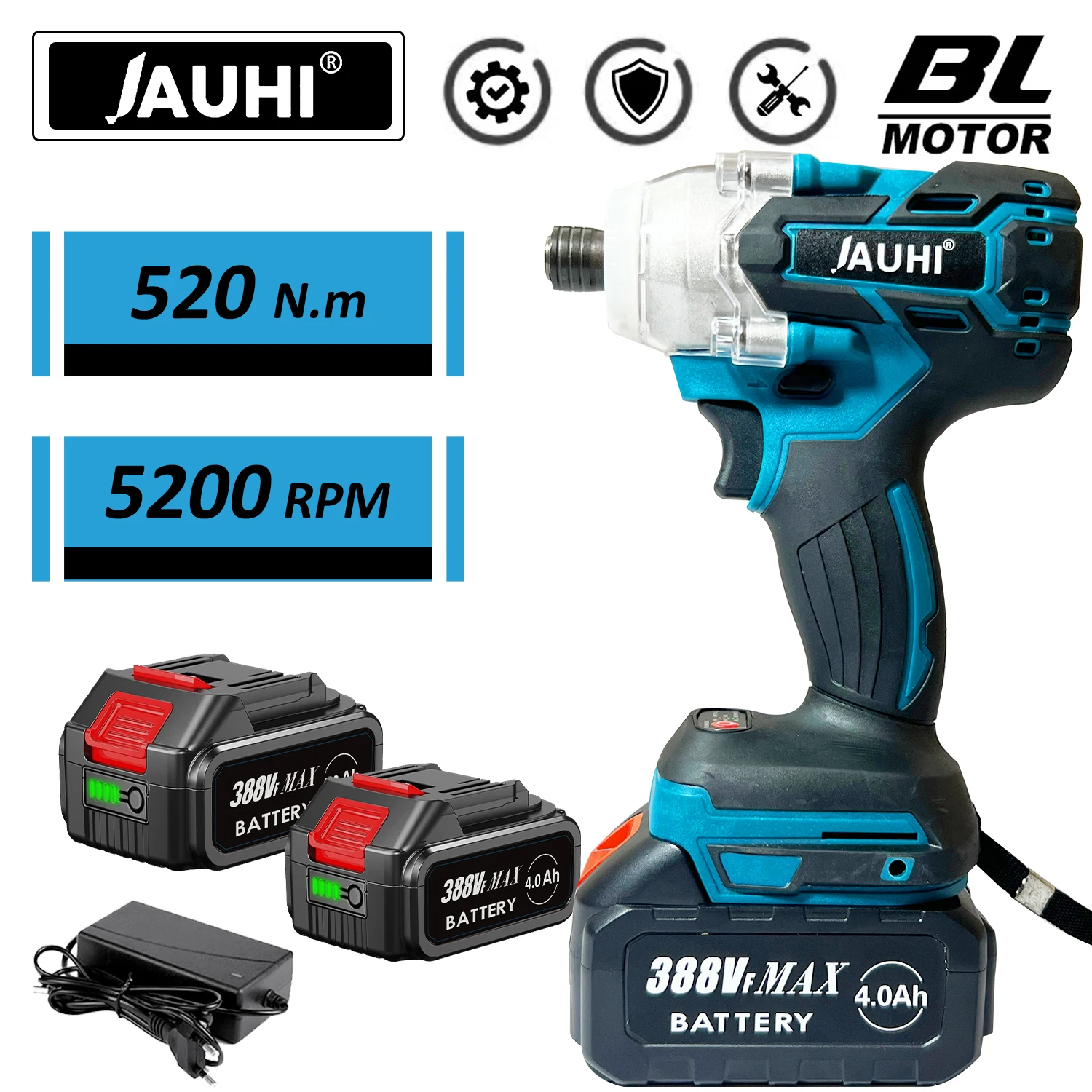 

JAUHI-18v Cordless Electric Screwdriver Speed Brushless Impact Wrench Rechargable Drill Driver Led Light For Makita Battery