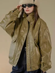 Autumn and winter women's casual solid color lapel long sleeved loose jacket