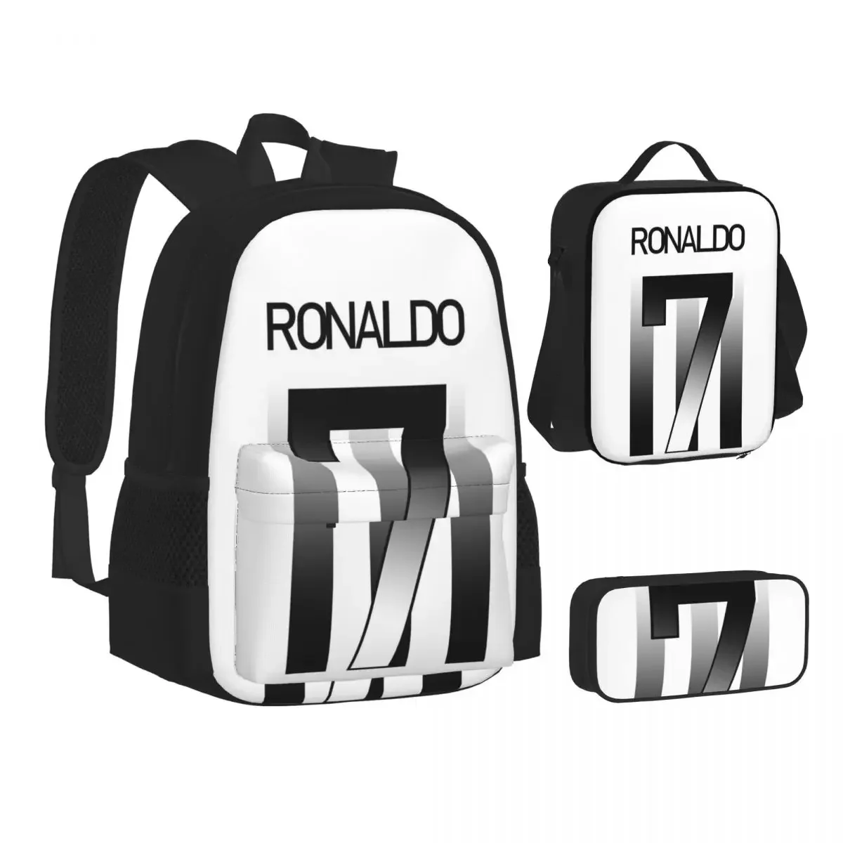 Ronaldo Football Number 7 Backpacks Boys Girls Bookbag Students School Bags Cartoon Rucksack Lunch Bag Pen Bag Three-Piece Set