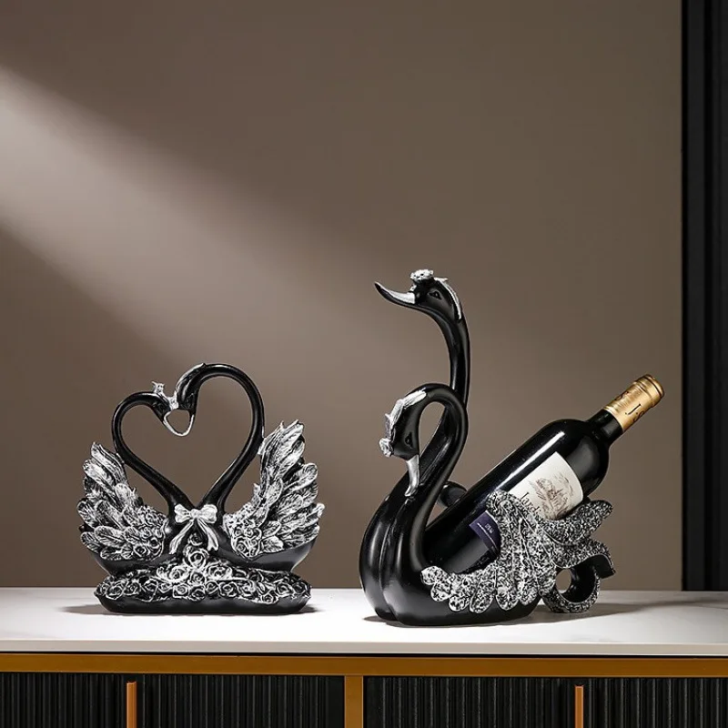Creative light luxury high-end red wine black swan handmade ornament high-end dining table wine cabinet red wine bottle shelf