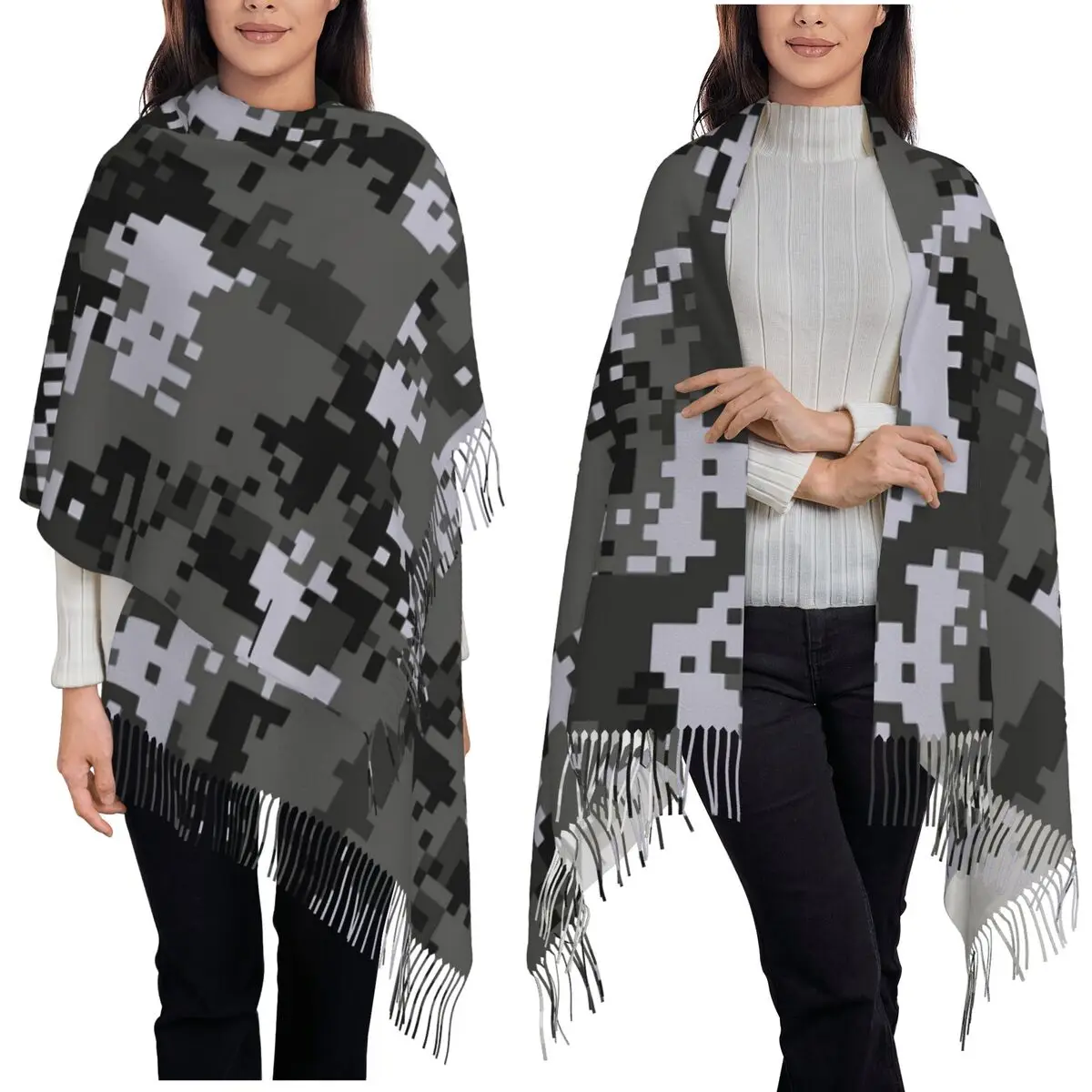 Pixel Mosaic Camouflage Scarf Tassel Scarves for Women Soft Warm Shawls and Wraps Large Fall Winter Shawl Wrap