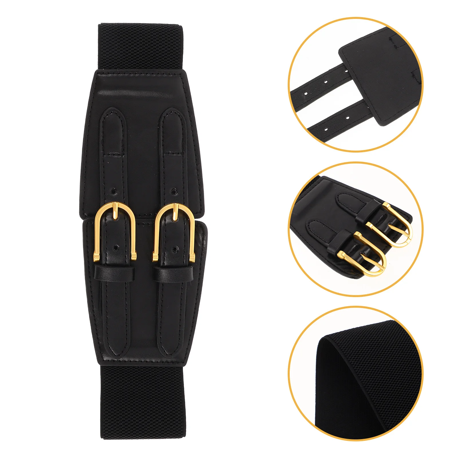 

Women's Wide Elastic Waist Belt Double Buckle Vintage Style Stretch Belt for Dresses Jeans Pants Trendy Fashion Accessory