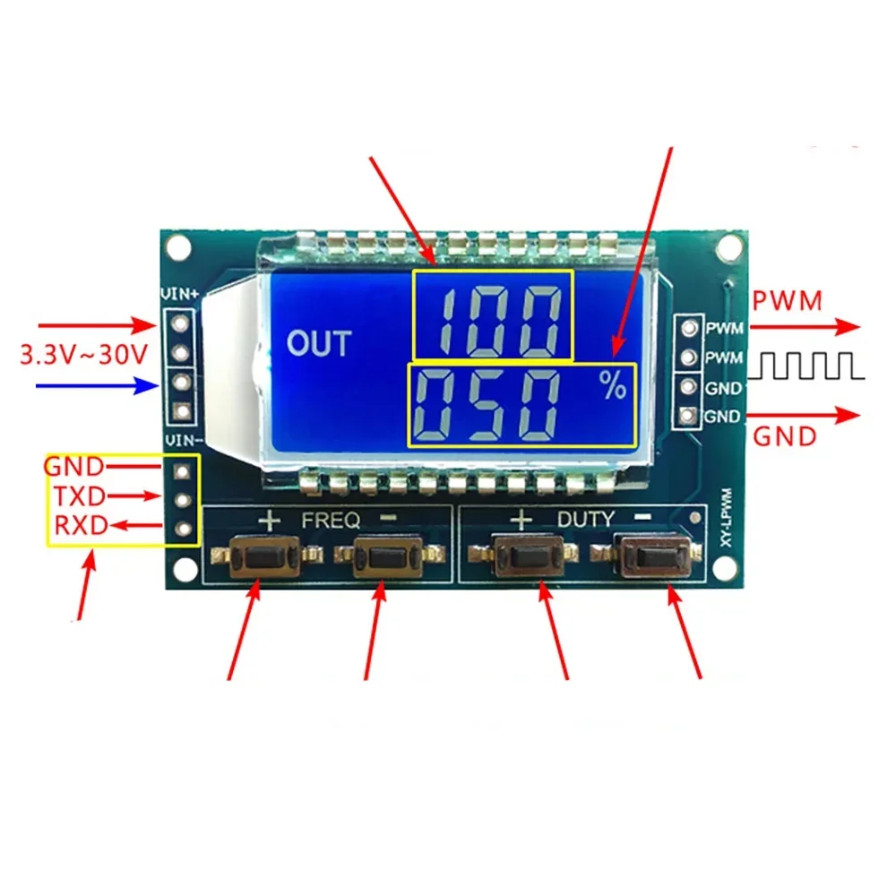 1pcs PWM Signal Generator PWM Pulse Frequency Duty Cycle Adjustable Module LCD Display 1Hz-150Khz 3.3V-30V PWM Board Module