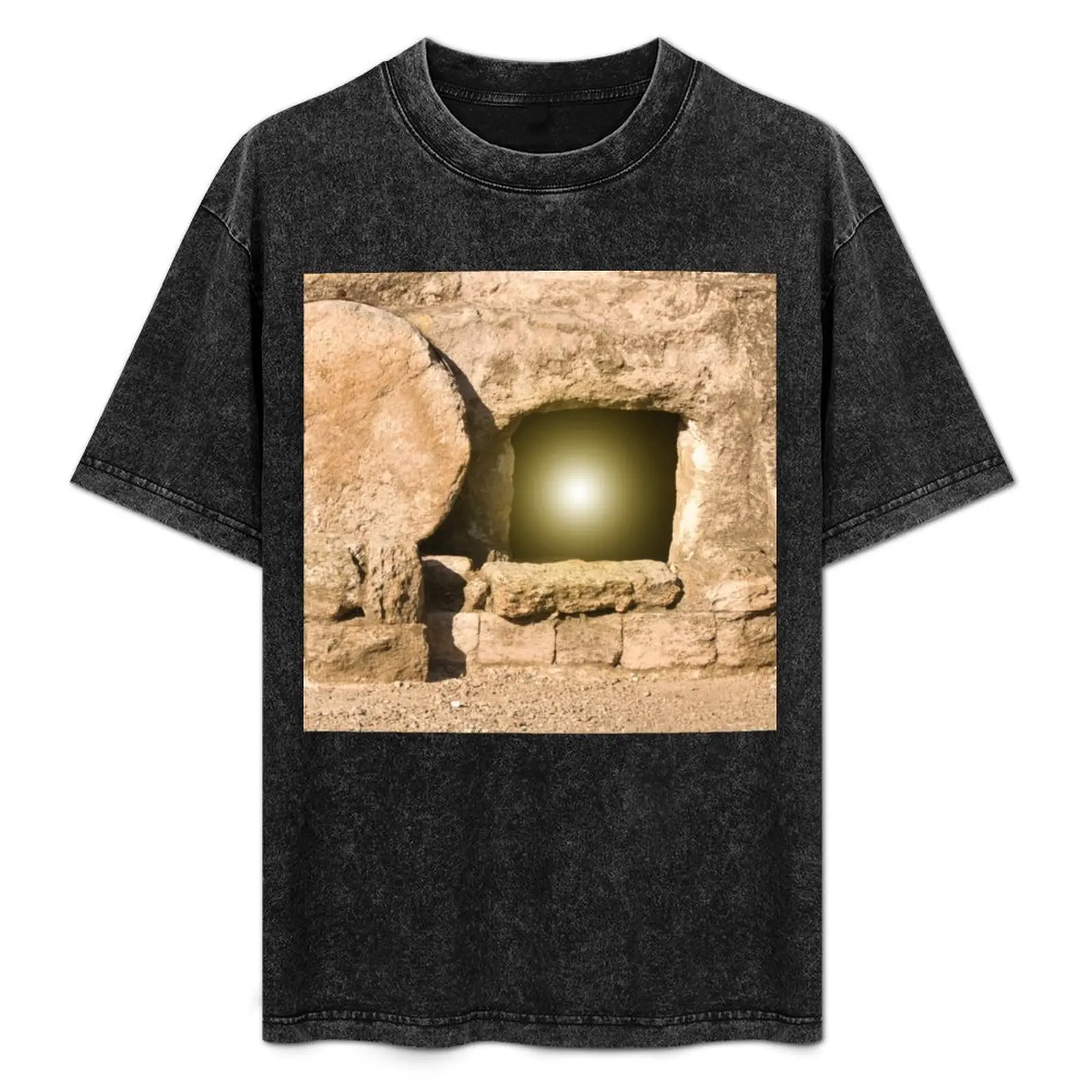 

Empty tomb of jesus at sunrise with stone background T-Shirt graphic tee shirt oversized hippie clothes clothing for men