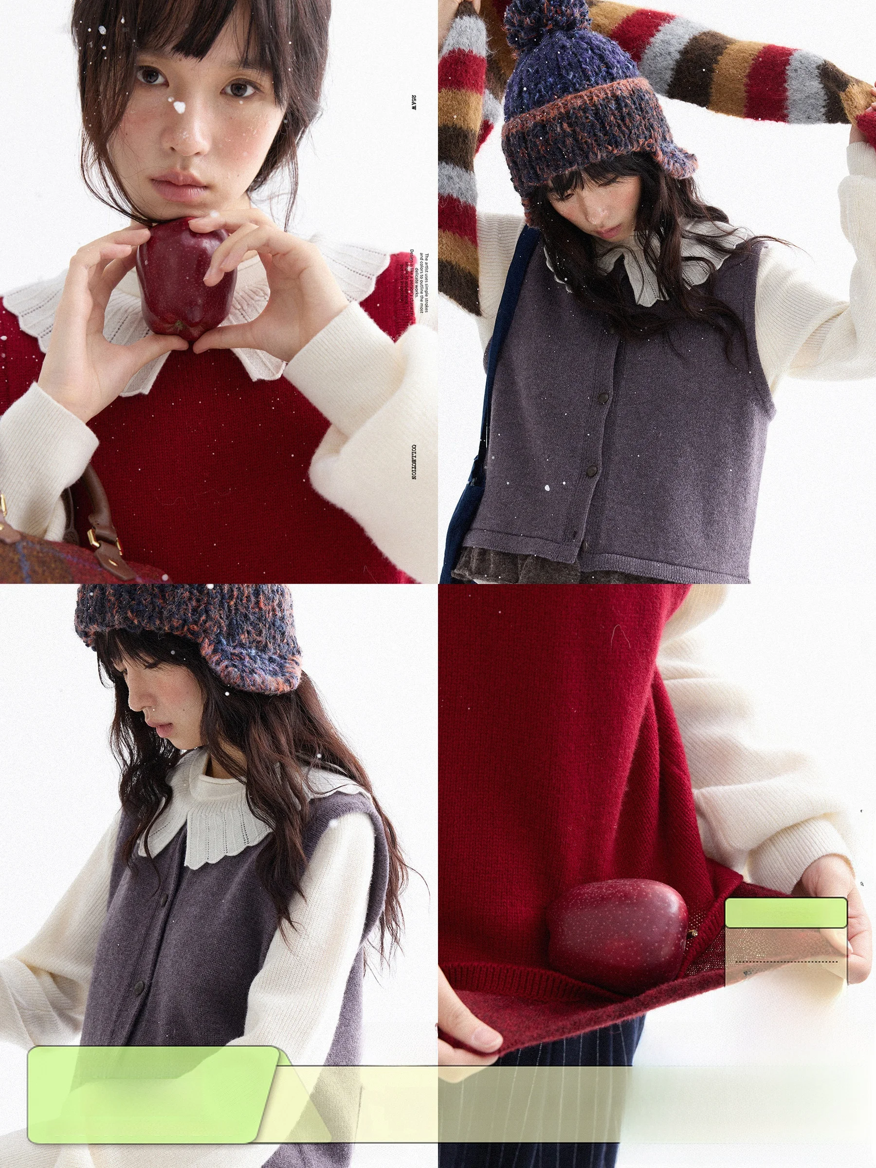 

Two-Way Wear round Ne Splicing Vest 00% Wool Blouse Sle Workwear with Lace Trim Soft Knitted Retro Straight Cut Woolen Vest