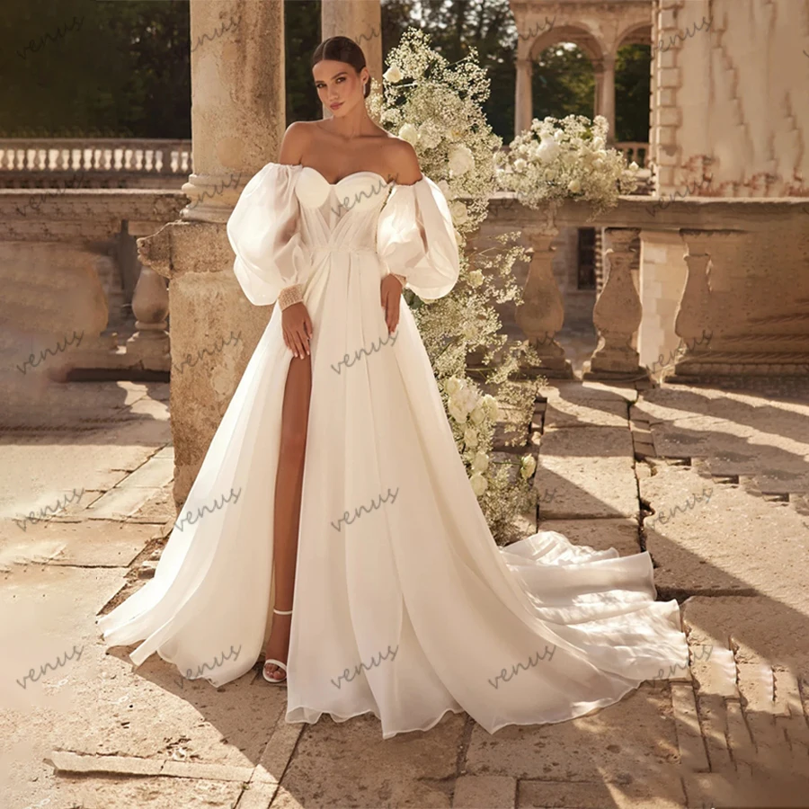 

Graceful Wedding Dresses A-Line Bridal Gowns Off The Shoulder Puff Sleeves Robes For Formal Party Glamorous Vestidos De Novia