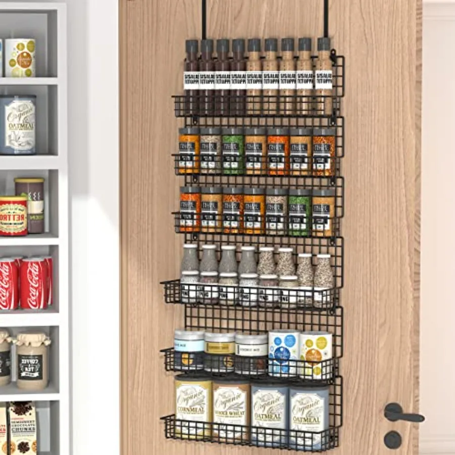 

6-Tier Spice Rack Organizer with Door Hook Wall Mounted and Over the Door Spice Racks for Kitchen Pantry Door Cabinet Two Size