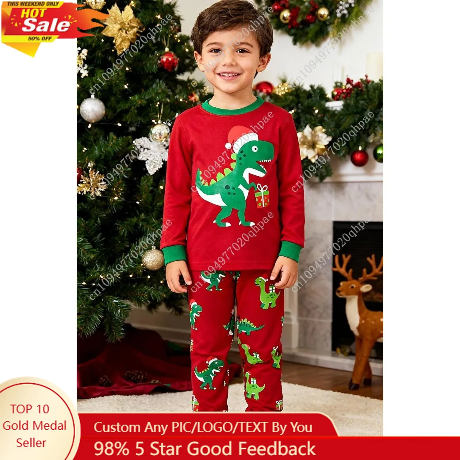 

Little Hand Little Boy Long Sleeve Christmas Pajamas Set Cotton Reindeer Pjs Kids Holiday Santa Clothes for Toddler 2-7 Years
