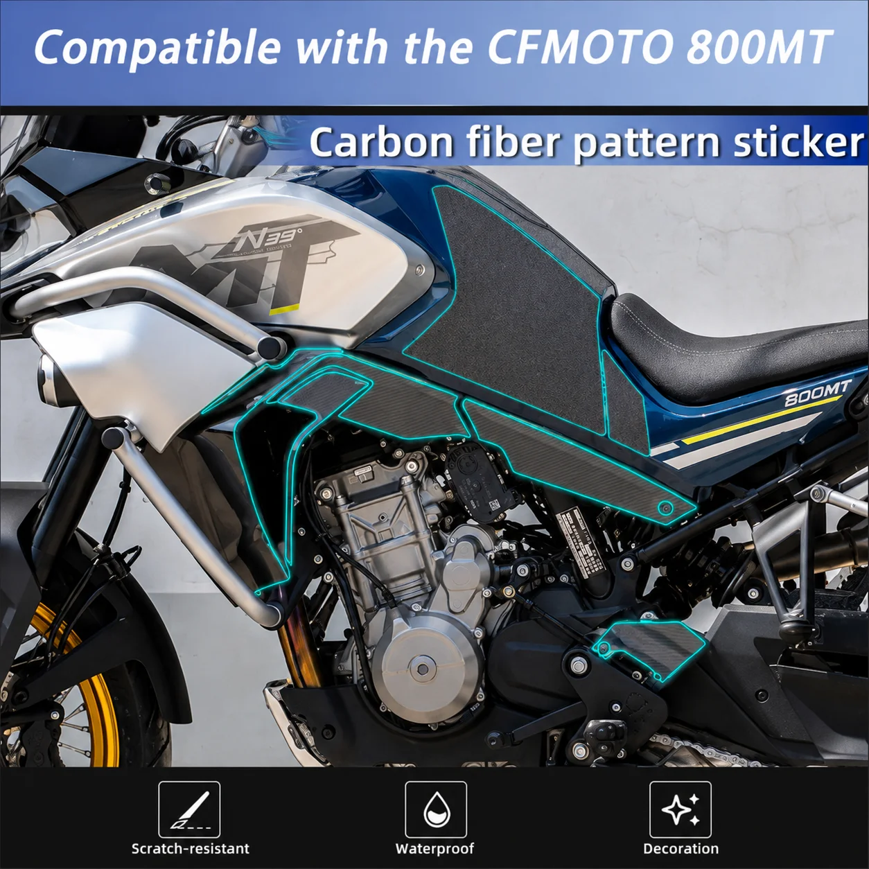 Carbon Fiber Motorcycle Body Protector Stickers Compatible with CFMOTO 800MT Waterproof Anti-scratch Decor Decals