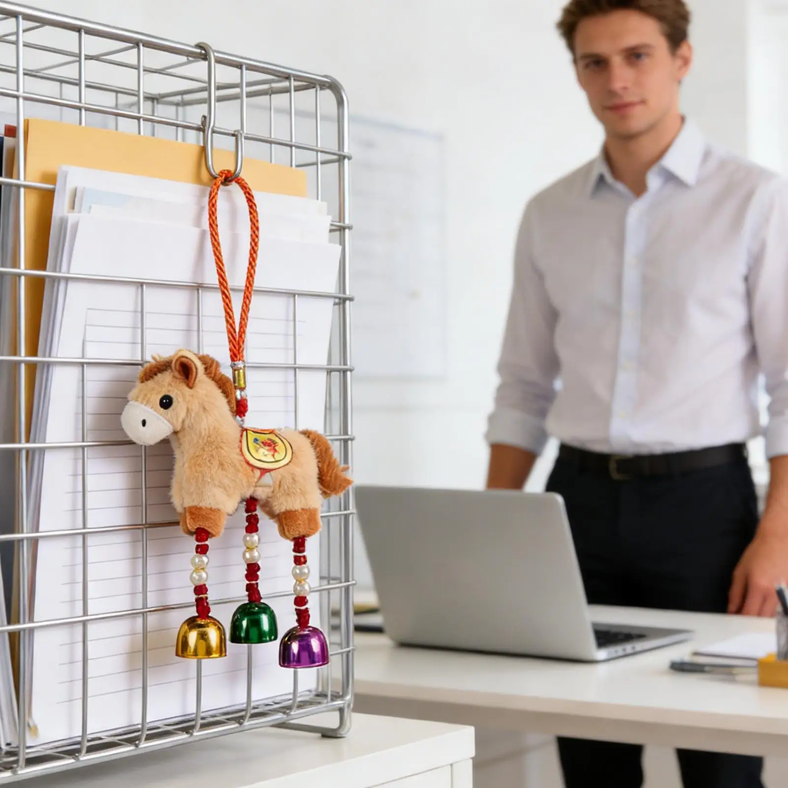 دمية حصان محشوة حمراء قابلة للتعليق مع جرس، دمية حصان قطيفة 2026 لغرفة المعيشة، للمهرجانات الربيعية ورأس السنة الجديدة، للباب والنافذة والجدار