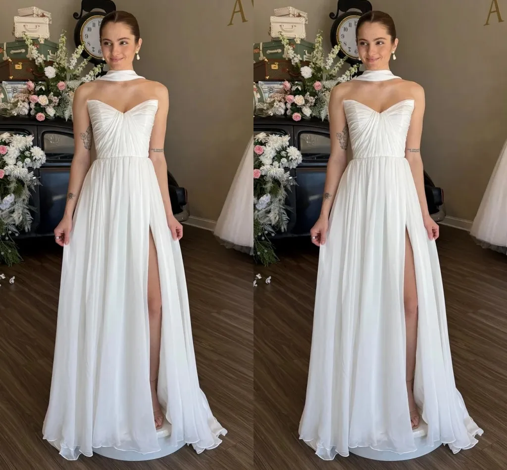 Vestido De novia clásico De corte A con pliegues De corazón De urdimbre gasa largo princesa Vestidos De fiesta nupciales Vestidos De novia