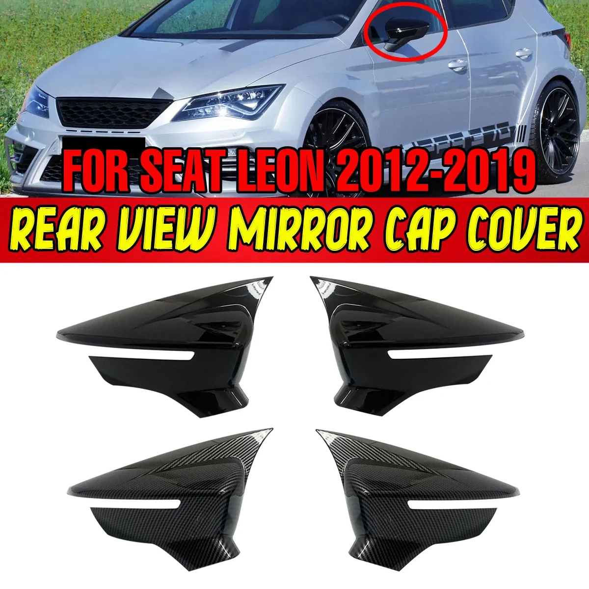 Pair Ox Horn Rear View Mirror Cover Trim For Seat Leon MK3 MK3.5 5F ST FR Cupra 2013-2019 Rearview Mirror Covers Car Accessories