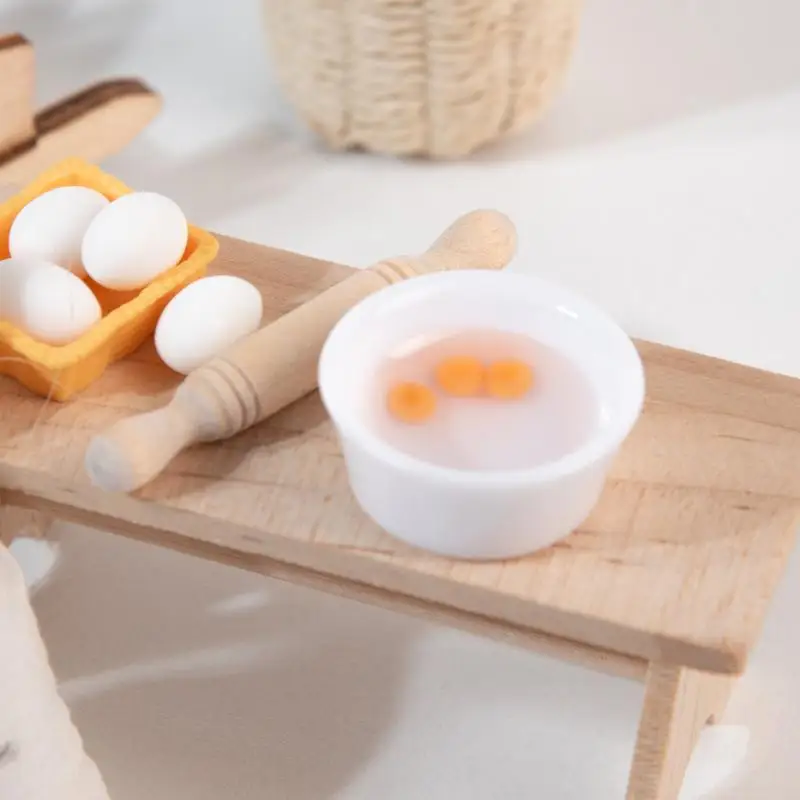 1:12 Dollhouse Miniature Kitchen Tools Set 5Pcs Rolling Pin Egg Bowl Olive Oil Utensils Mini Cooking Model For Doll House Decor