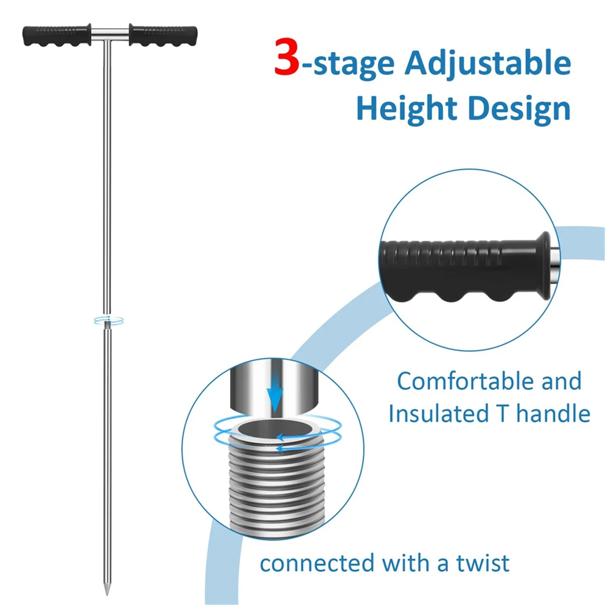 

Stainless Steel Soil Probe, Adjustable Ground Rod Tool for Locating Septic Tanks, Underground Pipes, Water PipesJADD
