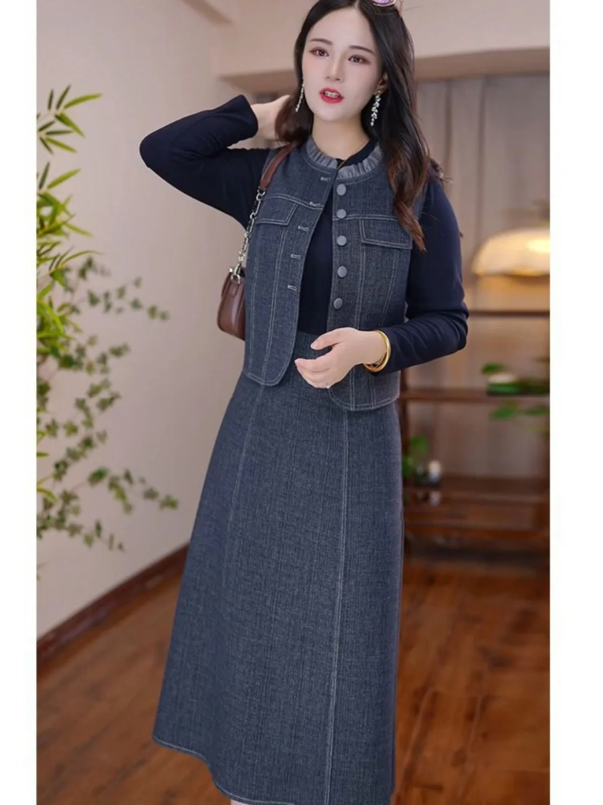 High End Temperament Vest Dress Two-piece Set Spring and Autumn Korean Version Elegant Women's Set