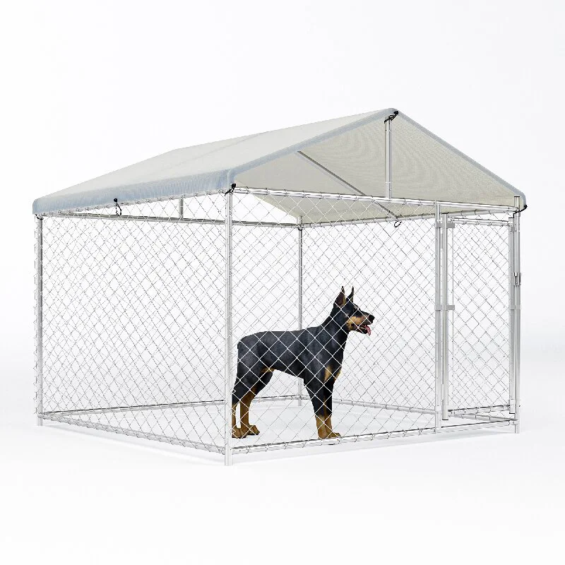 Outdoor large dog cage galvanized pipe with top with rain cloth hook mesh breeding large dog kennel running cage rainproof