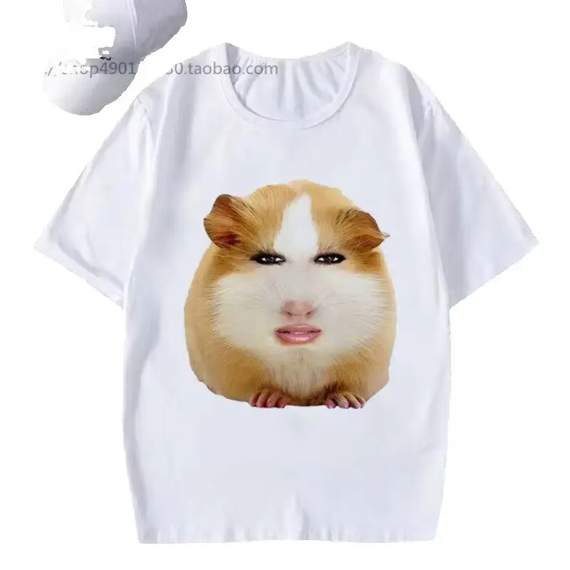Spoof Dutch Pig Short Sleeve T-shirt Cute Little Guinea Pig Ququ Emoji Print Men's And Women's Abstract Design Casual Top