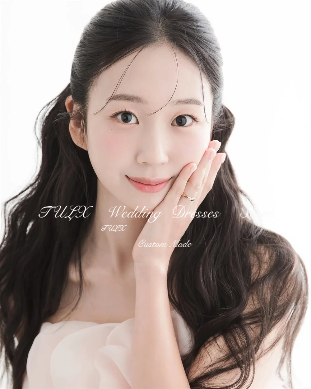 TULX 프린세스 라이트 핑크 이브닝 드레스 Strapless Flower 한국 웨딩 사진 촬영 드레스 바닥 길이 코르셋 웨딩드레스 맞춤형