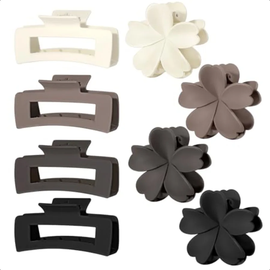 

8 Pack Large Rec Hair Claw Clips and Matte Flower Hair Claws Hair Accories Gift for Women Thin Thick Hair