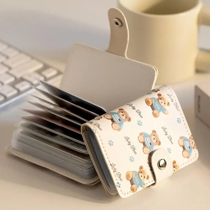 ポータブルかわいいクマカードケース大容量複数カードホルダーシンプルな 20 スロット運転免許証カバーバッグ