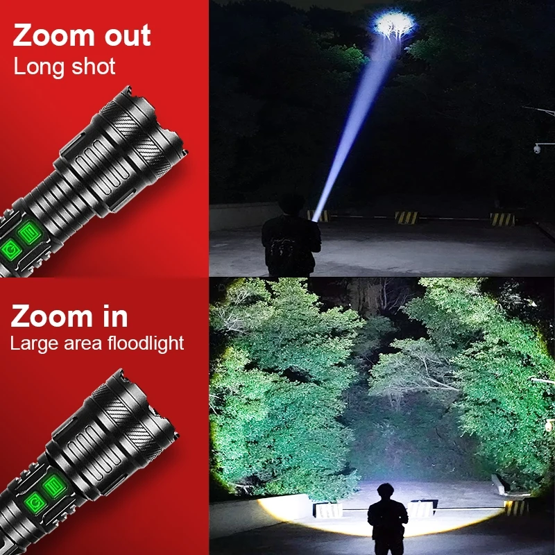 Super Powerful LED Flashlight Zoom Tactical Torch Light High Power USB Rechargeable Lamp Long Range Ultra Bright Lantern Hunting