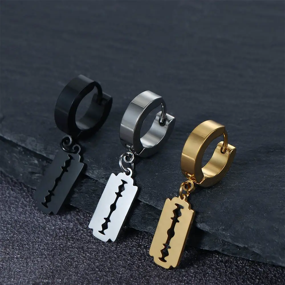 Punk Creative Hollow Blade Pendant Earring Stainless Steel for Women/Men Painless Ear Clip Ear Buckle Gothic Hip-hop Ear Jewelry