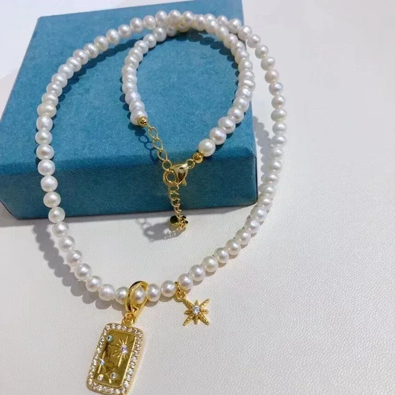 Snowflake Wishing Starlight Square Universal Buckle Pendant Pearl Necklace Natural Freshwater High Quality Pearl Necklace