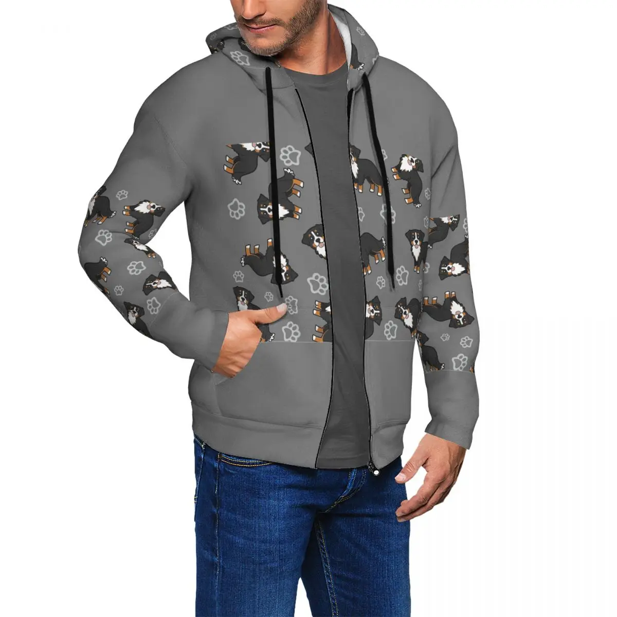 Bernese Mountain Dog Zipper Hoodie Harajuku Pullover Autumn Winter Men's Women's Sweatshirts Long Sleeve Tops