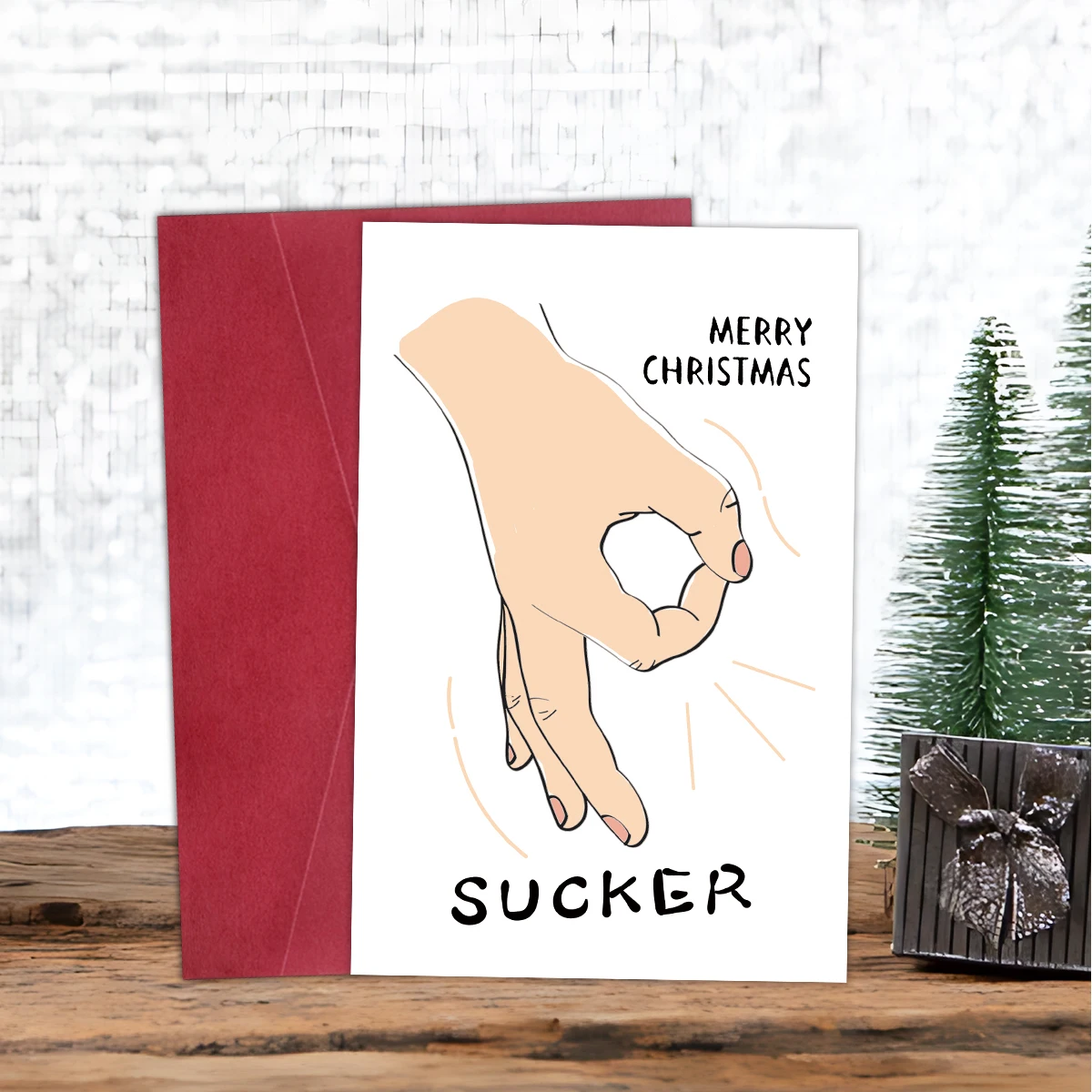 1 Stück ​ Lustige Weihnachtsgrußkarte mit Umschlag-Handgeste-Design, Weihnachtsgeschenk für Freund, Familie, Unternehmen, Feiertags-Neujahrswunsch